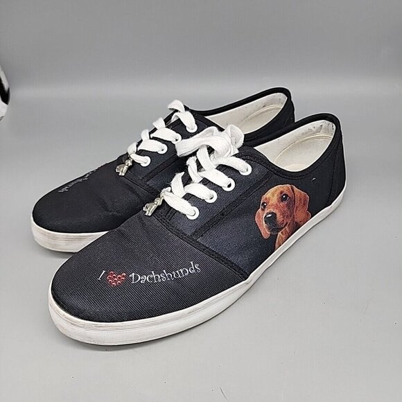 The Bradford Exchange Women Black Lace Up Low Dachshunds W/Charms Shoes Size 10 - Picture 1 of 10